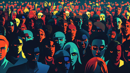 crowd of diverse people, abstract graphical illustration
