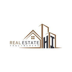 HI initial monogram logo for real estate with home shape creative design.