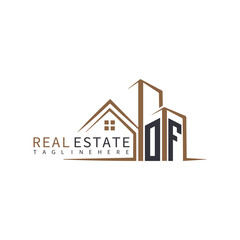 OF initial monogram logo for real estate with home shape creative design.
