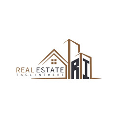 RI initial monogram logo for real estate with home shape creative design.