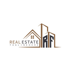 RF initial monogram logo for real estate with home shape creative design.
