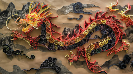 Paper quilling Chinese dragon - 787306571