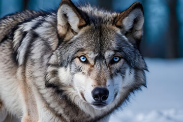 Naklejka na ściany i meble Close up photo of a grey wolf
