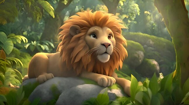 A 3D Safari Through a Serene Setting with Cute Lions and Calming Rocks