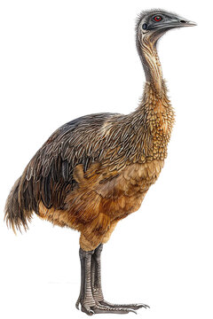 Render a photorealistic image of the moa bird from a top-down perspective, showcasing its size and characteristics with meticulous attention to detail Use digital rendering techniques to bring this ex