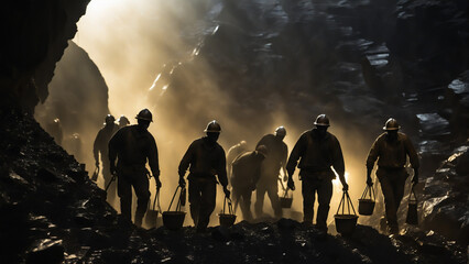 Mines workers silhouette 