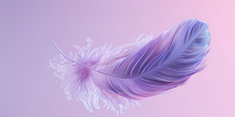Obraz premium Vibrant Feather on Pink and Purple Background with Feather Written Text for Design and Creativity Inspiration