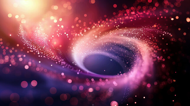A pink light vortex with shining particles background, with space for text