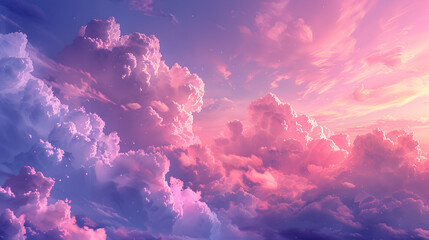 Pink creative concept under pastel thick fluffy clouds, generative Ai - obrazy, fototapety, plakaty