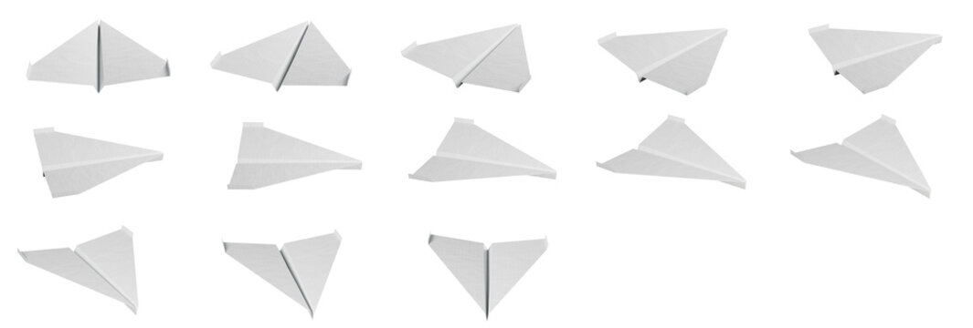 Paper airplane from different angles, 360-degree view, white paper, sprites