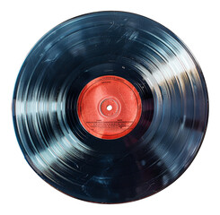 Vintage vinyl record with red label isolated on transparent background