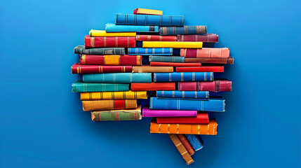 A brain made of books. Knowledge and creativity in education. Concept of knowledge, philosophy education with book and human brain. Science, lifestyle, education concept. Generative AI