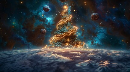 Fototapeta premium A comet that orbits the galaxy every holiday season, decorated like a giant floating Christmas tree