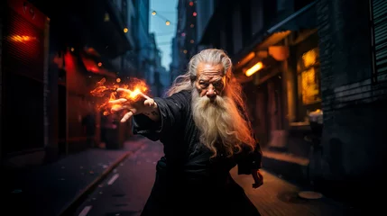 Fotobehang an old Chinese master throws fire with his hands © Christian Müller