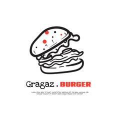 Line art of burger design with gaping concept in black and red design. the meaning of gragaz is eating too much