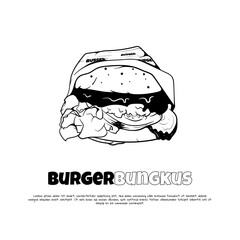 Wrapped burger with white wrap in hand drawn design for burger shop template. The meaning of bungkus is wrapped