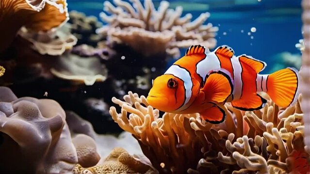 A clownfish peeks out from its anemone