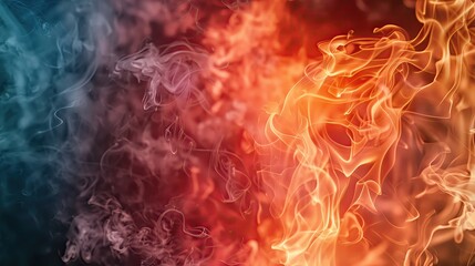 Nontoxic flame retardants, safe chemicals in action, fire and smoke abstract, closeup