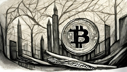 Pencil drawing, Bitcoin, crypto, stock exchange, graphs, sketch, digital currency, trading, crypto trading, trade, background, wallpaper, HD