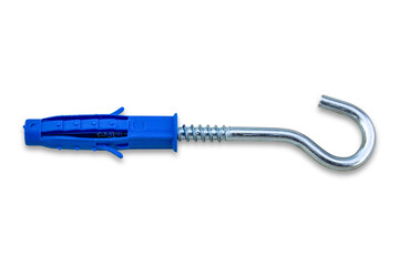 Metal screw with hook isolated on white background.