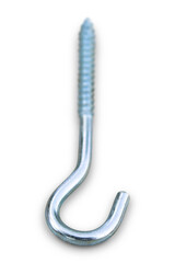 Metal screw with hook isolated on white background.
