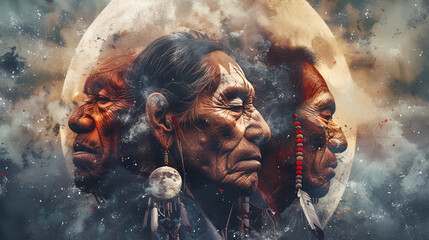 Portrait American Indians Moon cloud Fictional character, generative Ai