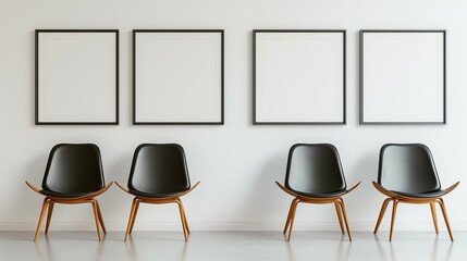 frame mockup, comfortable black chair and white wall Modern interior background