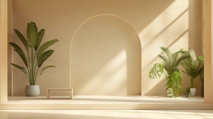 beige bin wall domed modern interior background for frame mockup