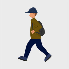 A man wearing a bag is walking