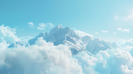 Blue Sky and White Clouds Over the Mountains Background. Beautiful Landscape Wallpaper with Soft Focus and Mountain Peak, Copy Space