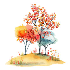 autumn scene vector illustration in watercolor style