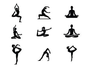 Yoga set vector art black color. Yoga vector collection. International Yoga Day. People. Fitness. Exercise. Yoga logo set. Premium art. Health.