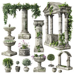Roman Gardens of Roman Art isolated on transparent png.