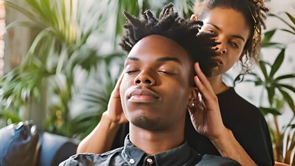 Relaxing head massage given by a skilled stylist in a contemporary salon setting