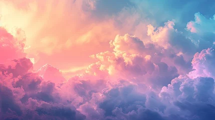 Fotobehang Dramatic sky, colorful clouds at sunset or sunrise, cloudy sky, beautiful background wallpaper with copy space © RBGallery
