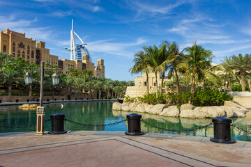 View of the hotel Burj Al Arab from Souk Madinat Jumeirah