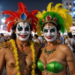 Obraz premium Karneval in Rio bei Nacht. Generative AI Technologie