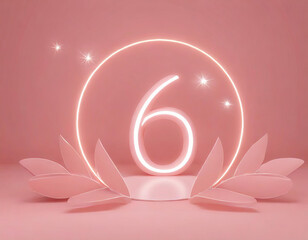 「6」ピンクのネオン数字（カバラ数秘術イメージ）