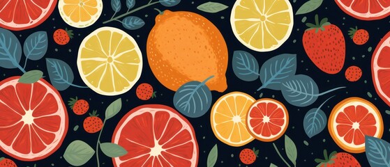 a hand drawn strawberries and citrus pattern