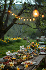 Rustic Charm Meets Elegance: An Enchanting Outdoors Party Décor Underneath Twinkling Lights