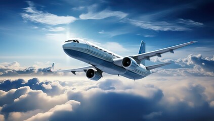 Naklejka na ściany i meble airplane in the sky with clouds