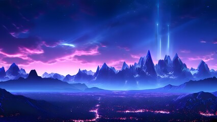 landscape of a mountain range with a digital overlay that adds futuristic cityscapes