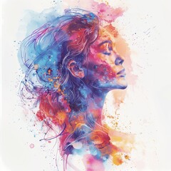 Create a powerful AI illustration capturing the essence of International Women's Day with a watercolor woman profile symbolizing equality and feminism-2