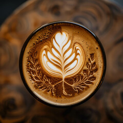Explore the intricate beauty of latte art with a top-view photo of tree design on surface. AI generative elevates coffee craftsmanship. - obrazy, fototapety, plakaty