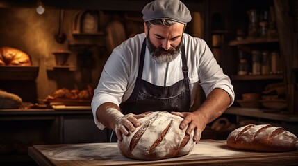 Baker doing bread. artisan bakery