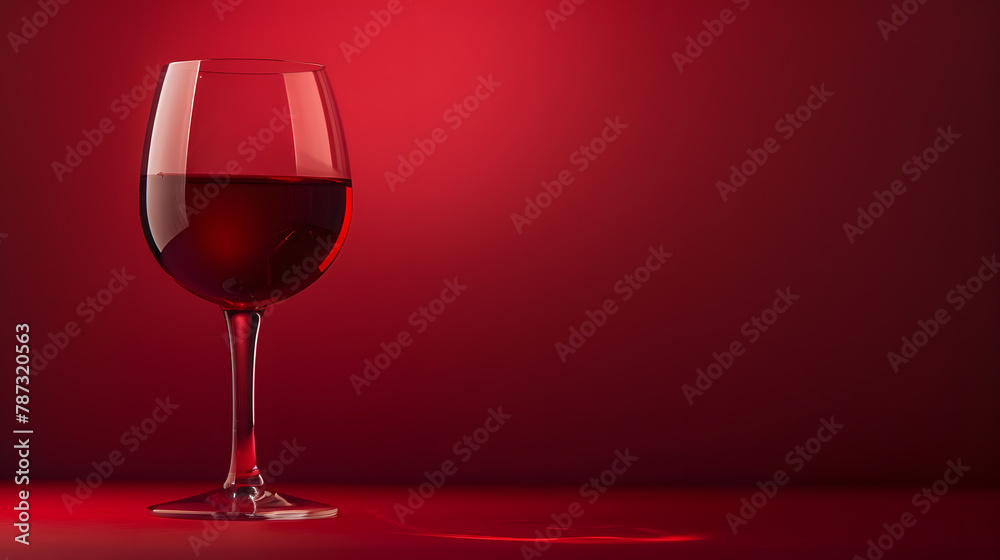 Poster Glass of red wine on a red background : Generative AI