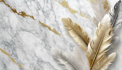 Wallpaper panel wall art, marble background with feather designs , wall decoration