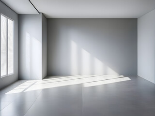 Fototapeta premium Empty room with shadows interior room and wall, sunlight on a gray wall studio background for product presentation