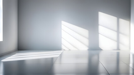 Empty room with shadows interior room and wall, sunlight on a gray wall studio background for product presentation