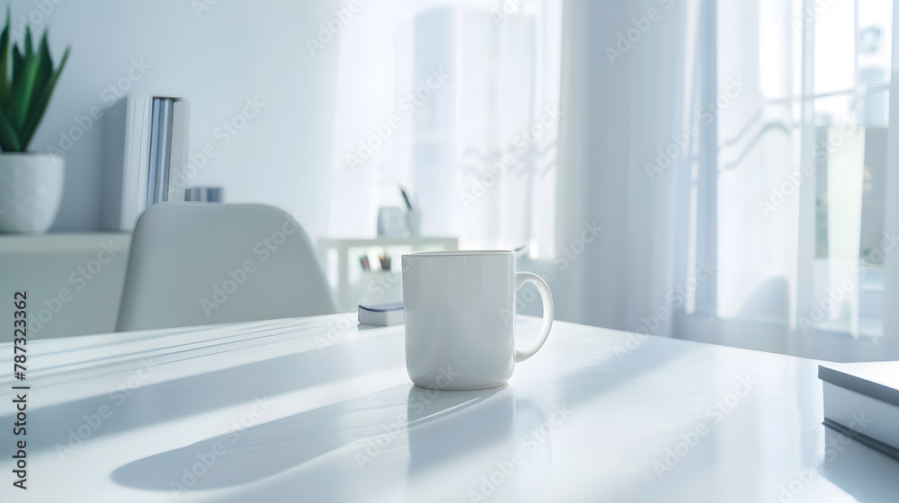 Leinwandbilder white desk table with copy space supplies and coffee mug front view workspace and copy space : gener